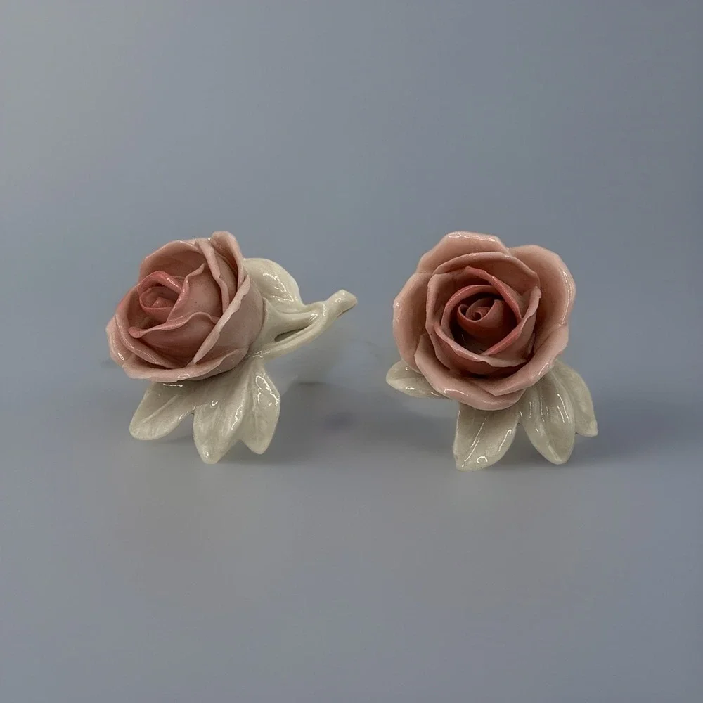 2 Antique Karl Ens Porcelain 2 Pink Roses - Made in Volkstedt Germany
